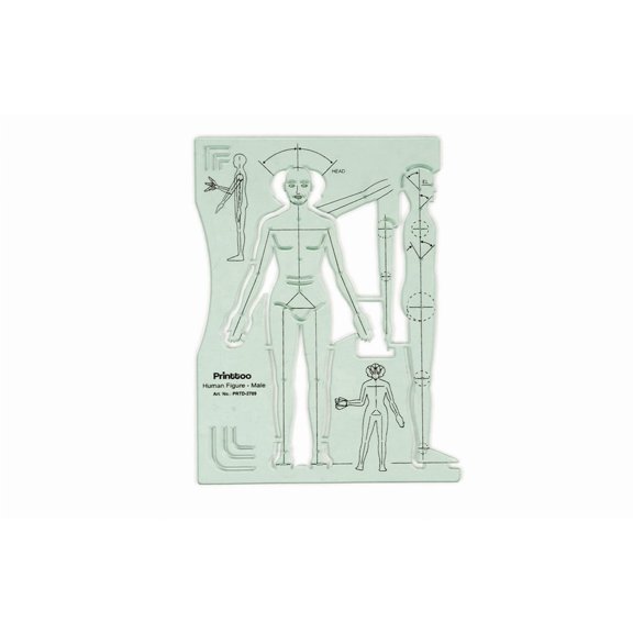 Printtoo Human Body Outline Stencil, Male Figure Drafting Template with Front and Side Views for Proportional Sketch Practice, Creative Layout Planning and Design Reference Art Tool