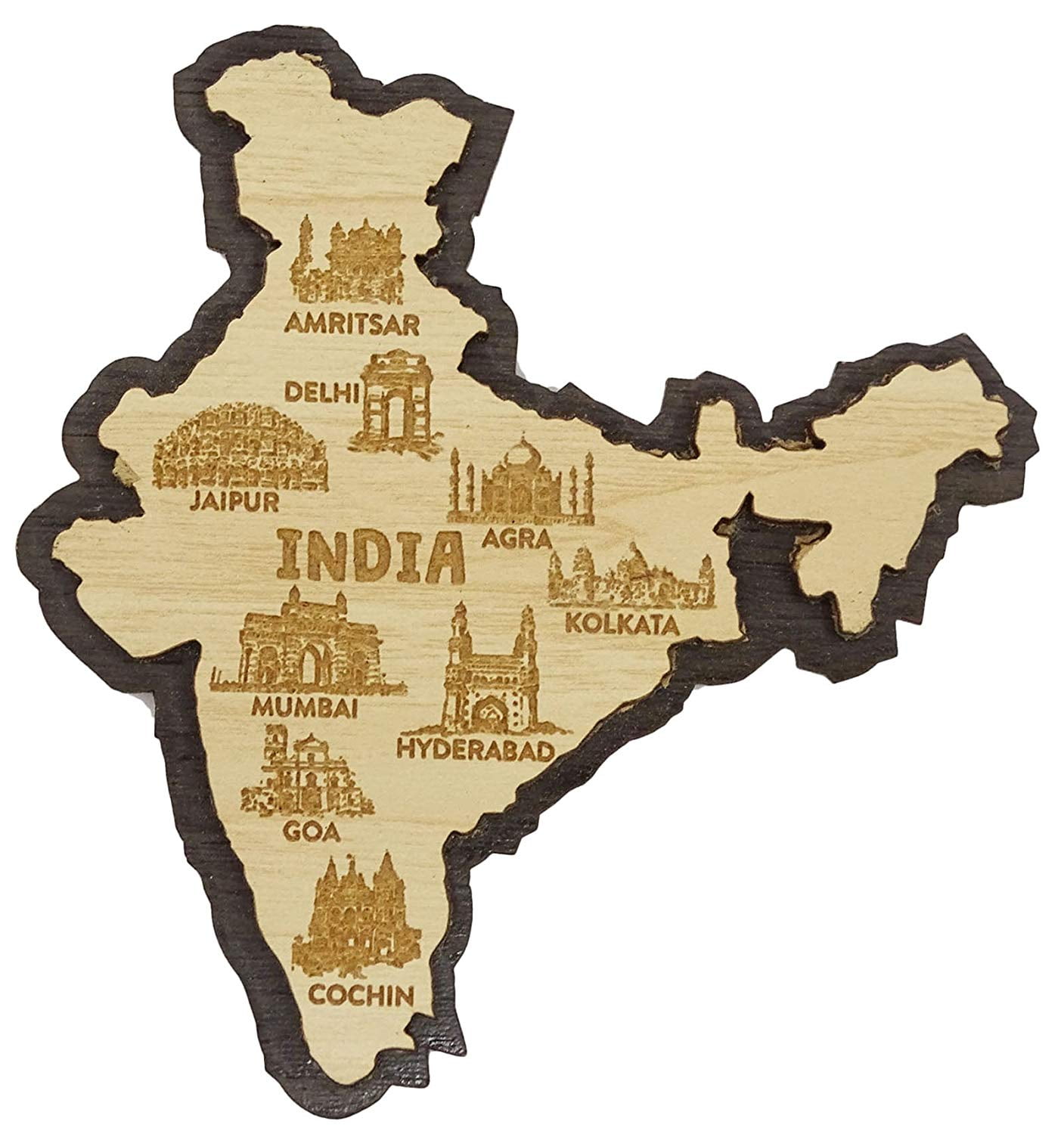 Printtoo India Map Fridge Magnet Engraved Wooden Souvenir Gift ...