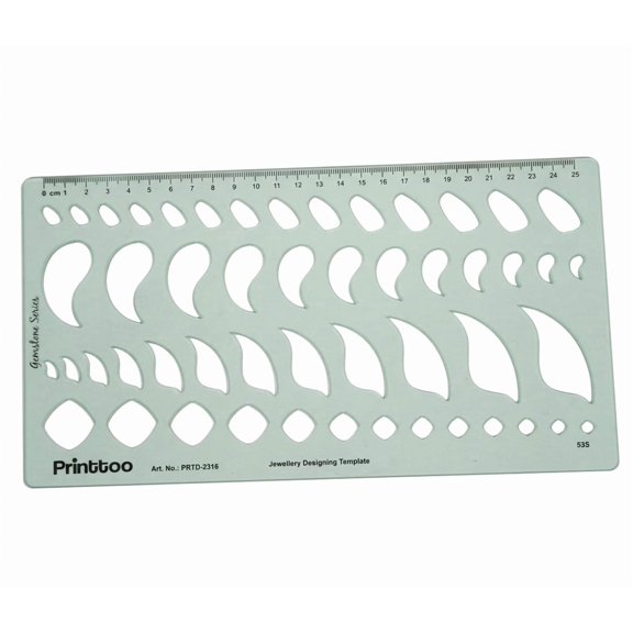 Printtoo Jewellery Designing Template Stencil with Ruler, Gemstone Guide Drafting Tool for Jewelry Sketching, Multiple Stone Shape Drawing Template, 2mm Thick for Students, Artists & Professionals