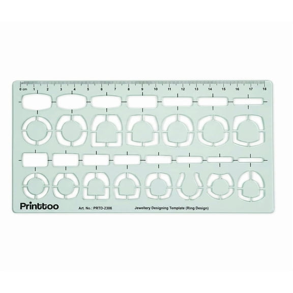Printtoo Jewellery Ring Design Stencil, 2 mm Acrylic Gemstone Band Template with Ring Mount Cutouts, Symmetry Lines, Drafting Ruler for Jewelry Making Sketches, Goldsmith Concepts, Craft Art