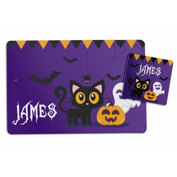 Printtoo Kids Placemat & Coaster Set Personalized Gift Kids,Birthday Christmas Gifts For Boys,Halloween-8x11.5 Inch