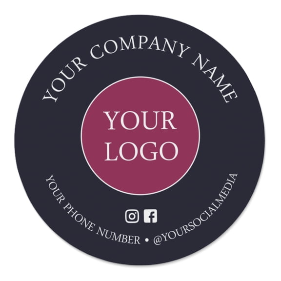 Printtoo Label Stickers for Small Business -50 RoundCustom Vinyl Waterproof Stickers -Personalized Labels for Handmade, Brand Stickers -Black & Pink, 6x6 Inches
