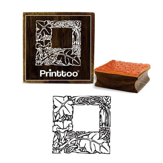 Printtoo Leaf Frame Pattern Craft Textile Square Wooden Rubber Stamp Scrap-booking-4 x 4 Inches