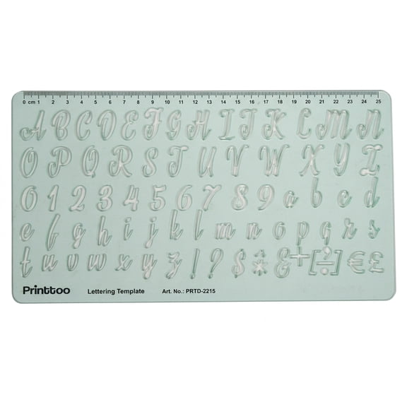 Printtoo Lettering Template Stencil, 2 mm Transparent Green Acrylic Alphabet & Number Drawing Ruler, Reusable Lettering Guide with Scale for Art, Craft, Kids Early Learning