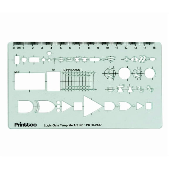 Printtoo Logic Gate Template Stencil for Digital Electronics and Circuit Diagram Drafting, Transparent Engineering Drawing Ruler for Technical Use, Students, Engineers, and technical professionals