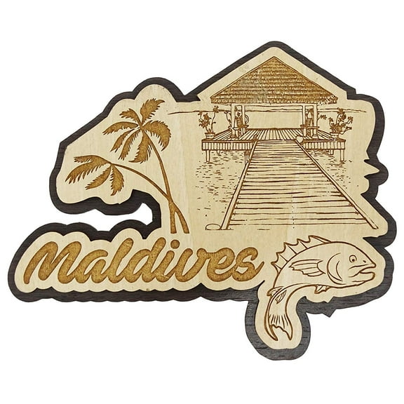Printtoo Maldives Engraved Fridge Magnet Souvenir Wooden Gift Collectibles