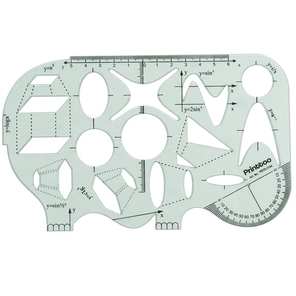 Printtoo Maths Trigonometry Formula Geometric Template Ruler, 2 mm Thick Transparent Green Acrylic Drafting Stencil with Measurement Scale, Protractor and Shape Cutouts for School & Office