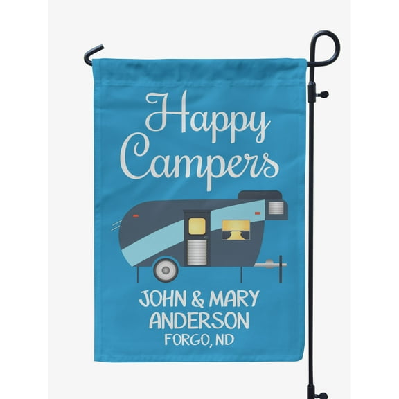 Printtoo Medium Blue Happy Campers Big Travel Trailer Personalized Camping Flags For Campers Double SidedFlagCampsiteFlagOutdoor Garden Sign