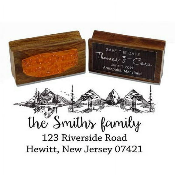Printtoo Mountain Monogram Address Return Personalized Wood Mounted Rubber Stamp