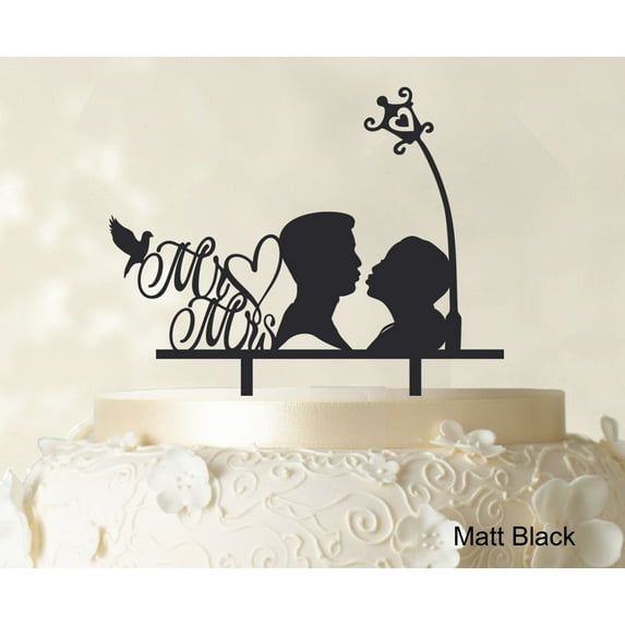 "Printtoo ""Mr Mrs"" Couple Cake Topper With Bird And Heart Cake Toppers Cake Decorations Color Option Available 6""-7"" Inches Wide"