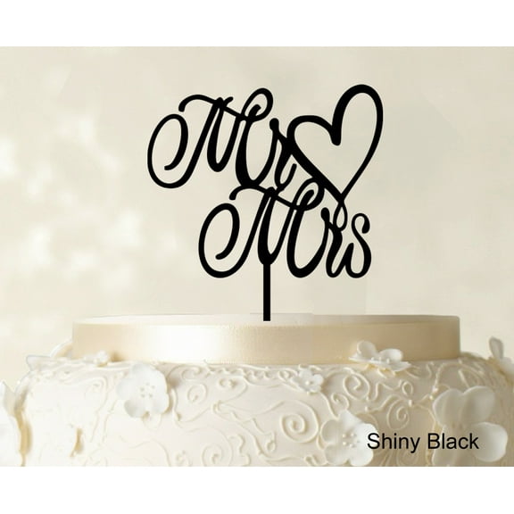 "Printtoo Mr Mrs Wedding Cake Topper Custom Shiny Black Cake Topper Color Option Available 5""-6"" Inches Wide"