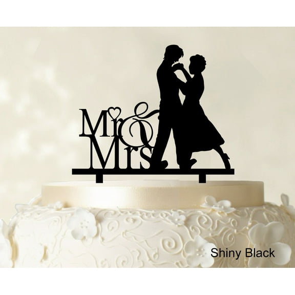"Printtoo Mr Mrs Wedding Cake Topper Personalized Shiny Black Topper Color Option Available 5""-7"" Inches Wide"
