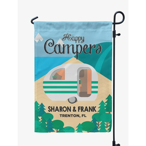 Printtoo Multicolor Happy Campers Campsite CampingFlagCustom Personalized Camping Flags For Campers Double Sided CampsiteFlag