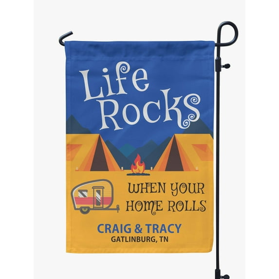 Printtoo Multicolor Life Rocks When Your Home Rolls Retro Camp Trailer 12.5x18 Inches Double SidedFlagsDouble Sided CampFlagCampsiteFlagPersonalized Camping Flags