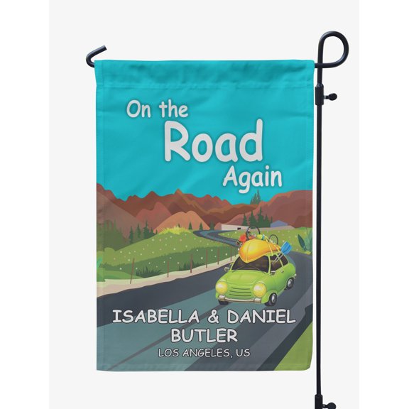 Printtoo Multicolor On The Road Again Family Camping Car Camping Flags Personalized Outdoor GardenFlagsCamp Decor Accessory Double SidedFlags12.5x18 Inches