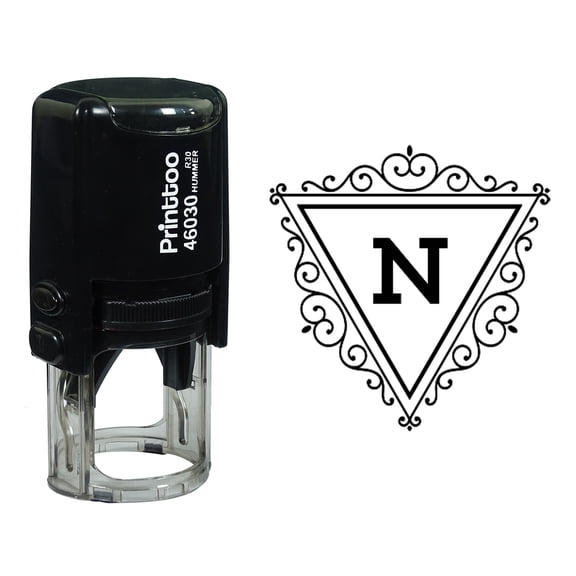 Printtoo N Alphabet Swirl Border Triangle Monogram Initial Self Inking Rubber Stamp Office Stationary