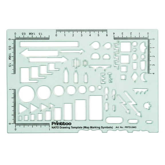 Printtoo NATO Drawing Template (Map Marking Symbols), Transparent Green Acrylic Drafting Stencil Ruler, 18 x 12 cm Reusable 2mm thick Military Map Symbol Template for School, Mapping & Reports