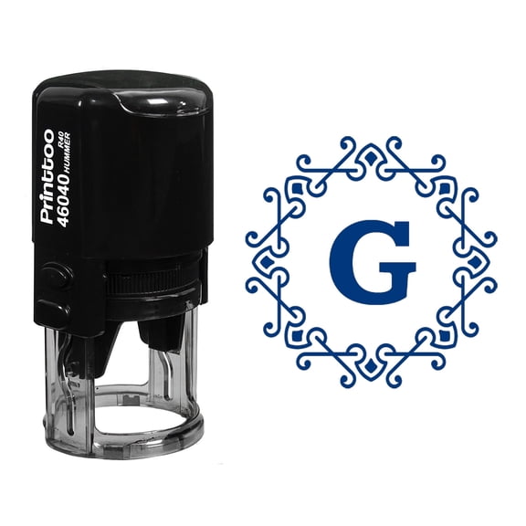 Printtoo Octagon Celtic Swirl Frame G Alphabet Monogram Office Stationary R-40 Self Inking Rubber Stamp-Blue