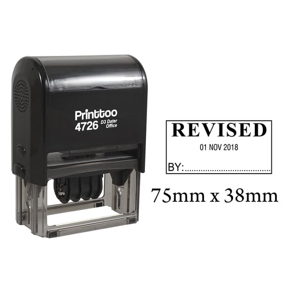 Printtoo Office Dater Stamp With Revised By Text & Signature Space Self Inking Rubber Stamp-Black