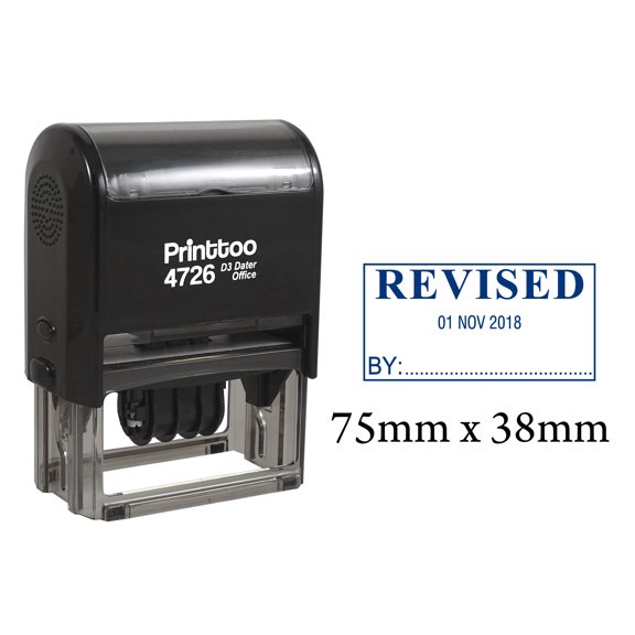 Printtoo Office Dater Stamp With Revised By Text & Signature Space Self Inking Rubber Stamp-Blue