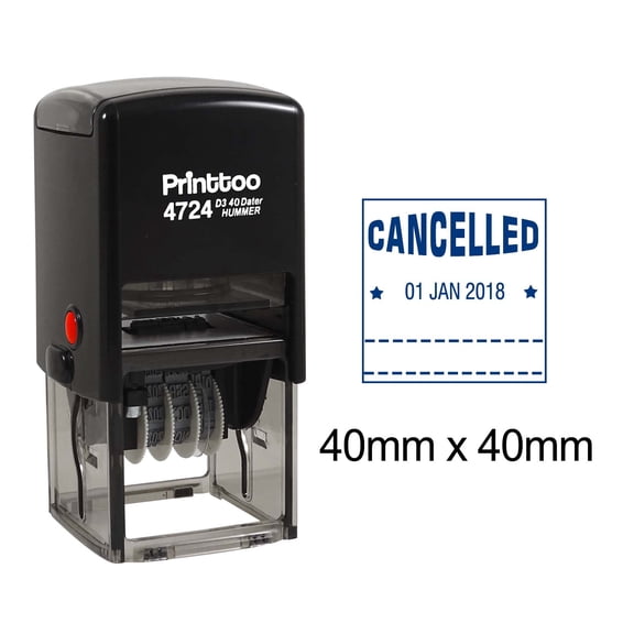 Printtoo Office Document Stationery Dater Stamp Self Inking With Cancelled Text Date Rubber Stamp-Blue