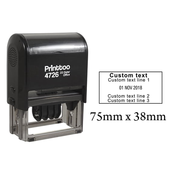Printtoo Office Stationery Dater Stamp Self Inking With Custom Text Date Rubber Stamp-Black