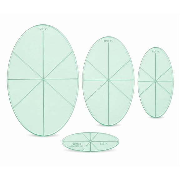 Printtoo Oval Quilt Ruler Set with Centerline Guides, 4 Pcs 2 mm Acrylic Ellipse Templates for Applique Fabric Cutting Patchwork Blocks Sewing Marking Hand Quilting DIY Crafts Textile Patterns