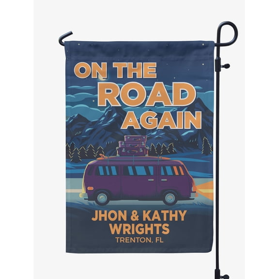 Printtoo Oxford Blue On The Road Again Caravans Personalized Camping Flags For Campers Double Sided CampsiteFlagOutdoor GardenFlags