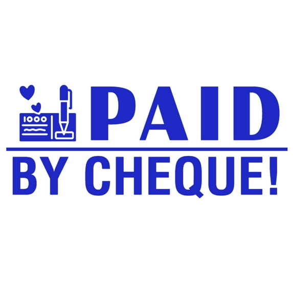 Printtoo Paid By Cheque Self Inking Rubber Stamp Pre-Inked Office Stamp- Home Office Business Stationery, 47 x 20 mm Blue