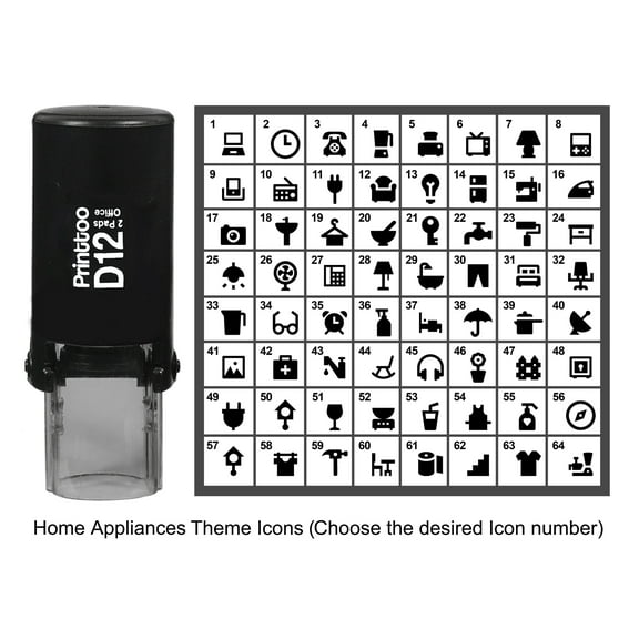 Printtoo Personalise&nbsp;Home Appliances Theme Icon&nbsp;Round Rubber Stamp Self Inking Stamper 12 mm-Black