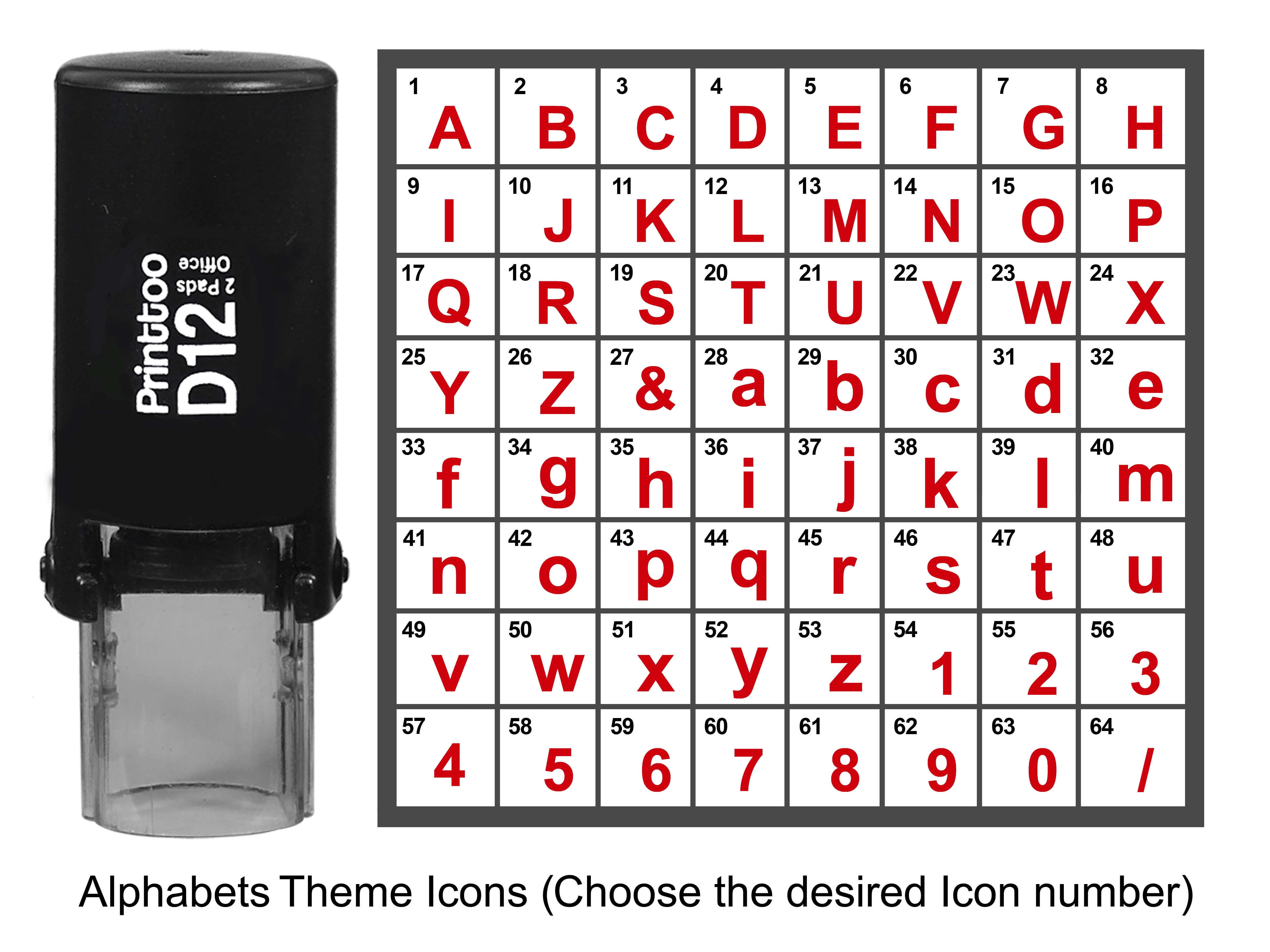 Printtoo Personalized Alphabet Number Theme Icons Rubber Stamp Self ...