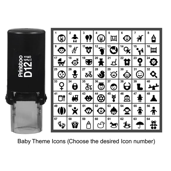 Printtoo Personalized Baby Theme Icons Round Rubber Stamp Self Inking Stamper 12 mm-Black