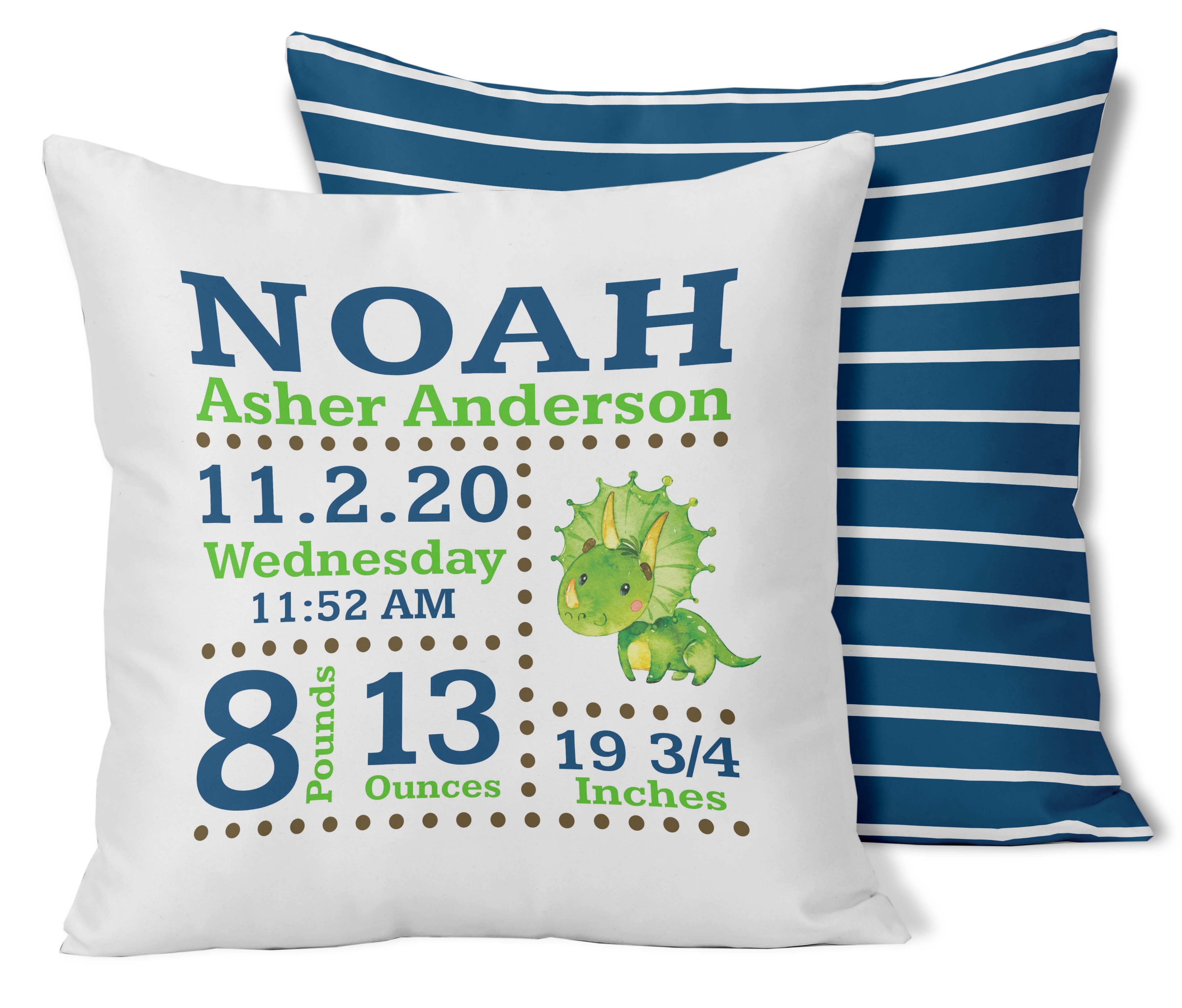 Printtoo Personalized Birth Announcement Pillow-Custom Dinosaur BirthStats Baby Boy Girl Gift Nursery Dcor-14x14 Inches