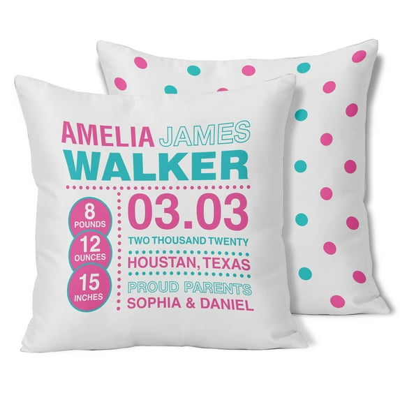 Printtoo Personalized Birth Announcement Pillow With Insert-Custom State MapBirthStats BabyGender Reveal Gift Nursery Dcor-18x18 Inches