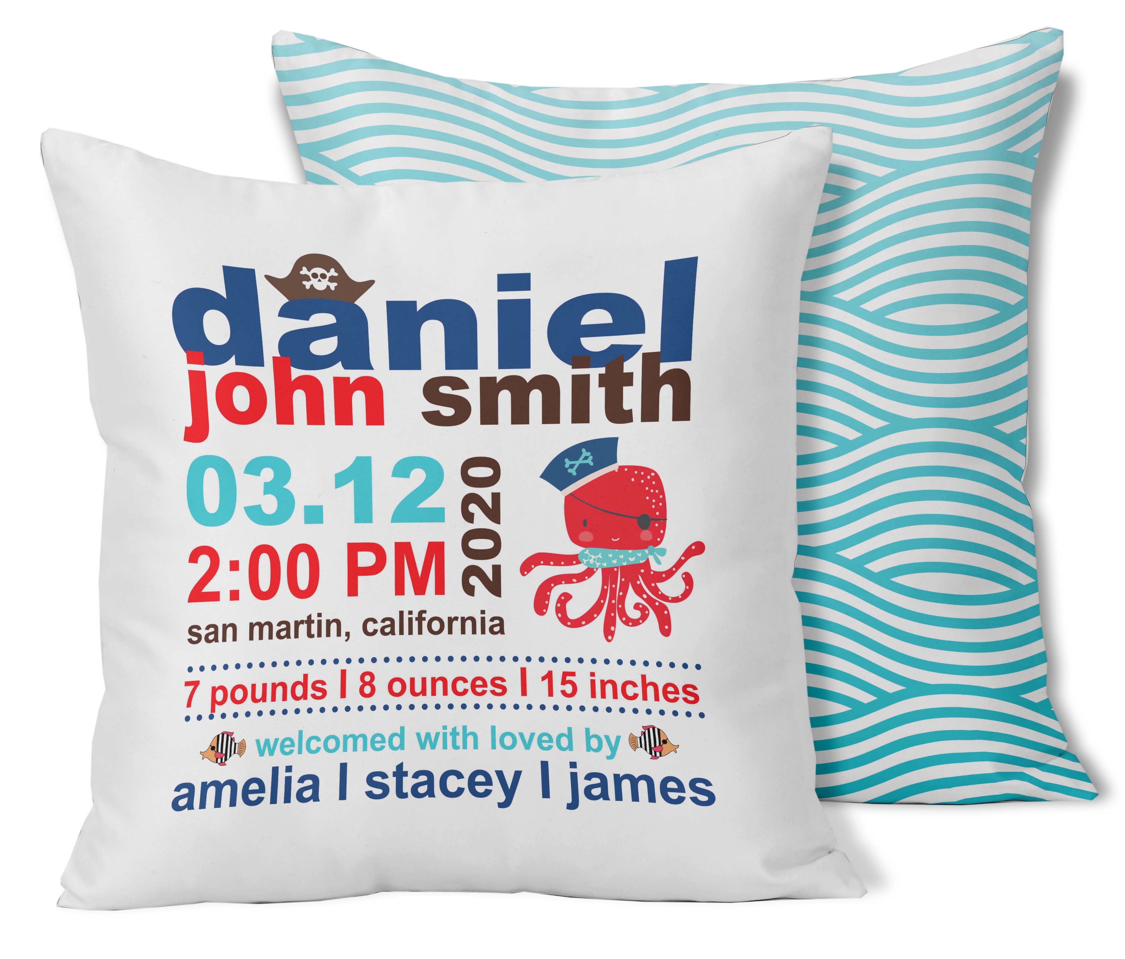 Printtoo Personalized Birth Announcement PillowWith Insert-Custom BirthStats Baby Boy/Girl Gift Nursery Dcor-18x18 Inches