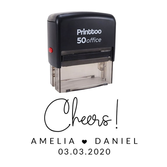 Printtoo Personalized Black Self Inking Cheers Custom Wedding Favor Rubber Stamper-68 x 30 mm