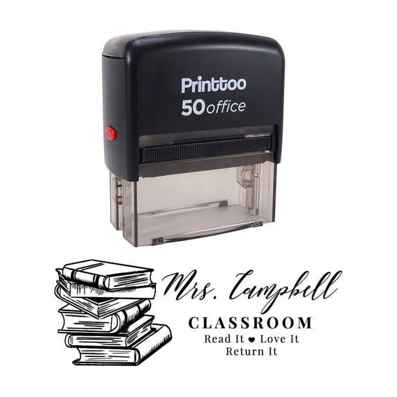 Printtoo Personalized Black Self Inking Classroom Custom Library Rubber Stamper-68 x 30 mm