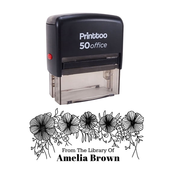 Printtoo Personalized Black Self Inking Custom Teacher Favor Stamp Custom Library Rubber Stamper-68 x 30 mm