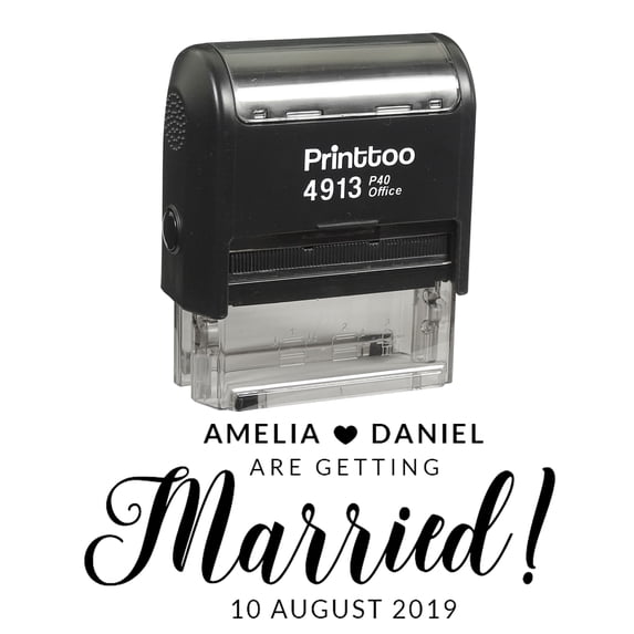 Printtoo Personalized Black Self Inking Getting Married Favor Stamp Custom Wedding Favor Rubber Stamper-58 x 22 mm