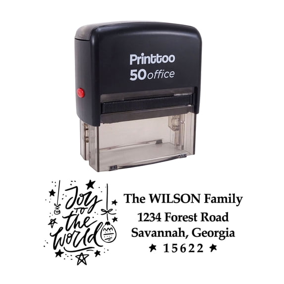 Printtoo Personalized Black Self Inking Joy To The World Stamp Custom Christmas Rubber Stamper-68 x 30 mm
