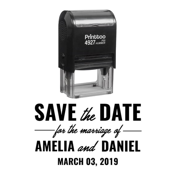 Printtoo Personalized Black Self Inking Wedding Stamp Custom Save The Date Rubber Stamper -60 x 40 mm
