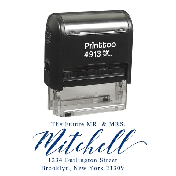 Printtoo Personalized Blue Self Inking Address Favor Stamp Custom Future Mr Mrs Rubber Stamper-58 x 22 mm