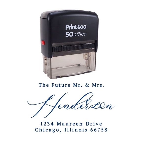 Printtoo Personalized Blue Self Inking Address Favor Stamp Custom Future Mr Mrs Rubber Stamper-68 x 30 mm