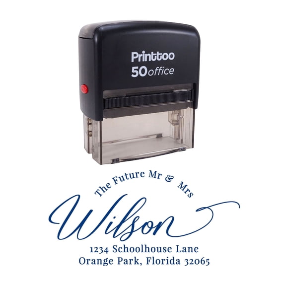 Printtoo Personalized Blue Self Inking Address Favor Stamp Custom Future Mr Mrs Rubber Stamper-68 x 30 mm