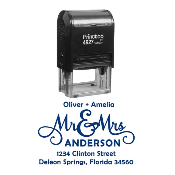Printtoo Personalized Blue Self Inking Address Favor Stamp Custom Rubber Stamper-60 x 40 mm