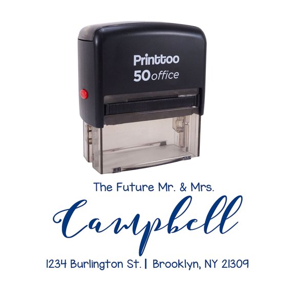 Printtoo Personalized Blue Self Inking Address Future Mr Mrs Stamp Custom Rubber Stamper-68 x 30 mm