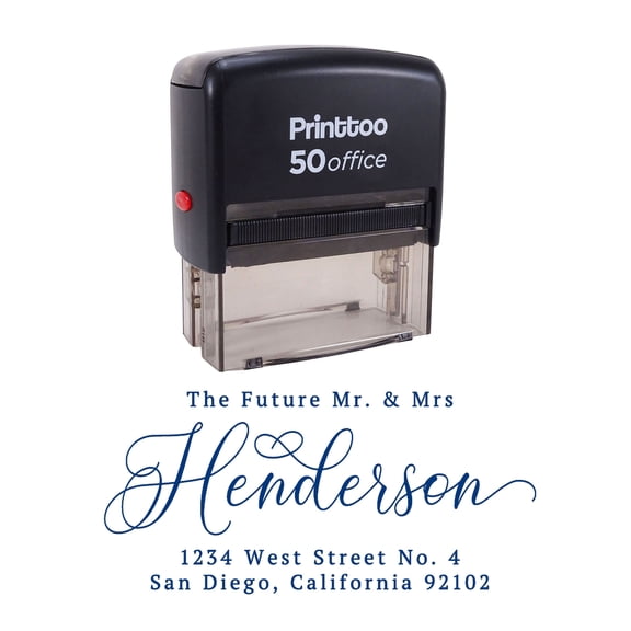 Printtoo Personalized Blue Self Inking Address Stamp Custom Future Mr Mrs Rubber Stamper-68 x 30 mm