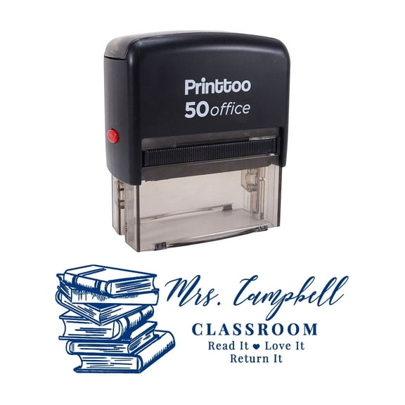Printtoo Personalized Blue Self Inking Classroom Library Stamp Custom Rubber Stamper-68 x 30 mm