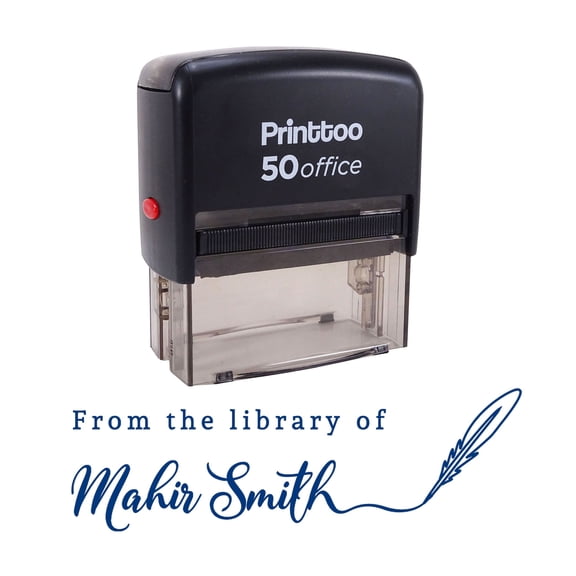 Printtoo Personalized Blue Self Inking Custom Teacher Favor Stamp Custom Library Rubber Stamper-68 x 30 mm