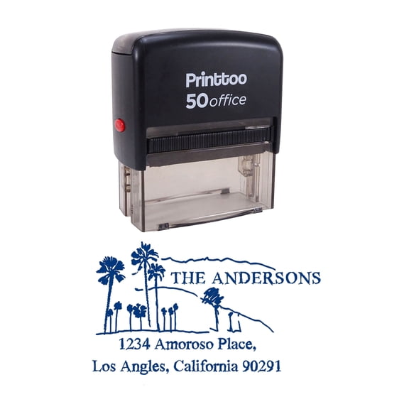 Printtoo Personalized Blue Self Inking Housewarming Stamp Custom Address Rubber Stamper -68 x 30 mm